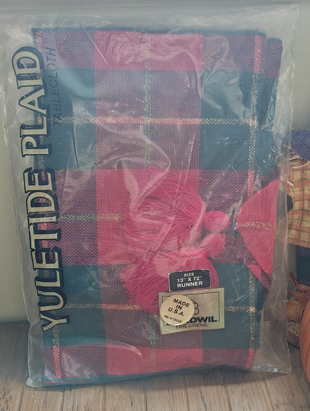 Vintage Yule Tide Plaid Red and Green Table Runner-New Old Stock